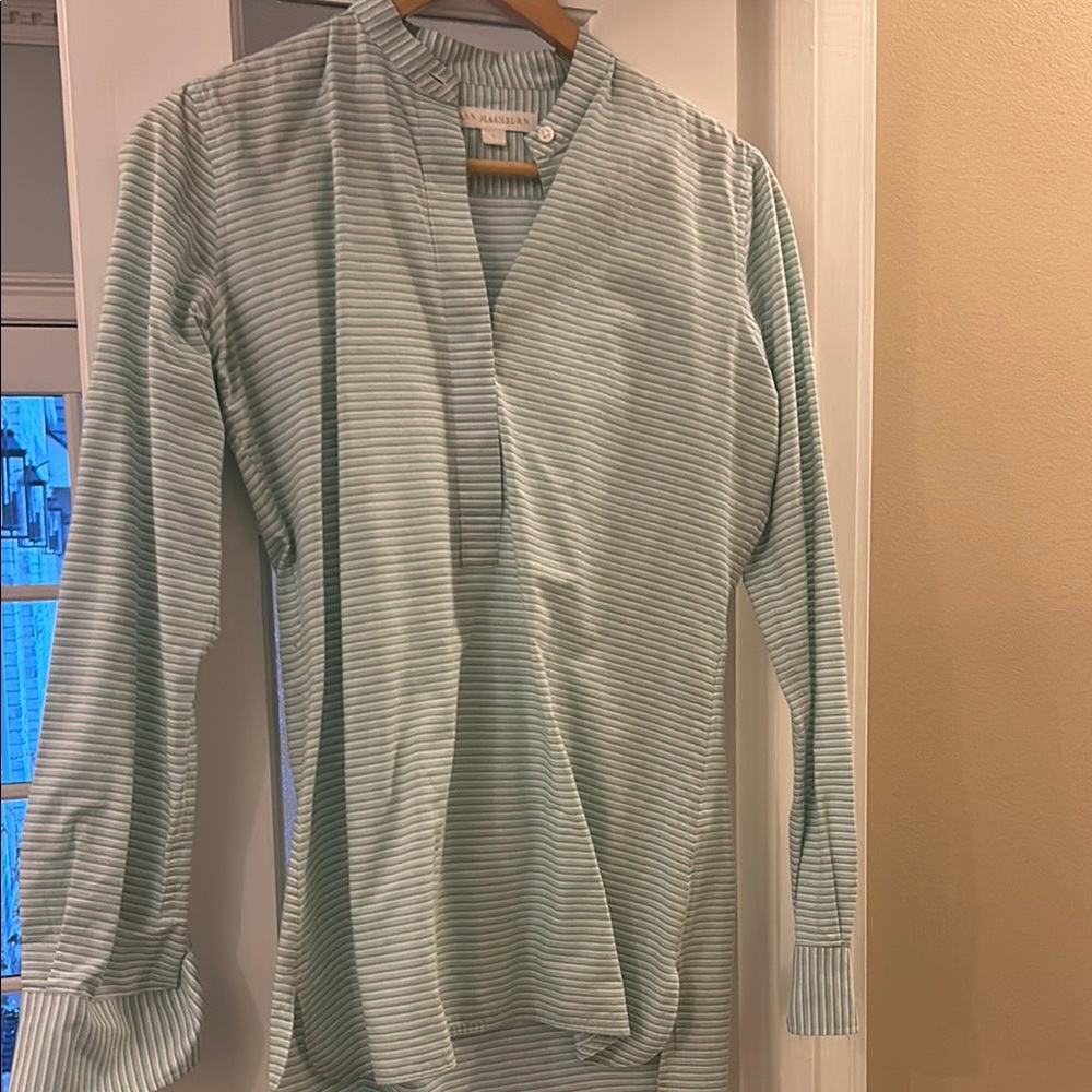 Ann Mashburn Striped Blue And  Green Long-Sleeve Top